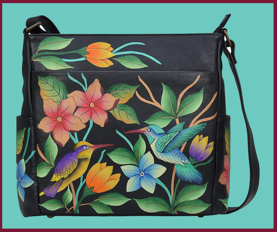 Anuschka Hand Painted Leather Women's Crossbody with Side Pockets