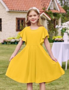 Arshiner Girl's Summer Dresses Ruffle Short Sleeve Swing Flowy Midi Casual Sundress