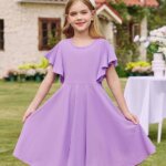 Arshiner Girl's Summer Dresses Ruffle Short Sleeve Swing Flowy Midi Casual Sundress