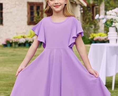 Arshiner Girl's Summer Dresses Ruffle Short Sleeve Swing Flowy Midi Casual Sundress